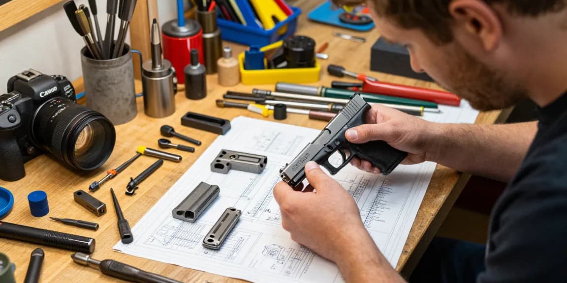 Customizing Glock slides at https://precisionglockslides.com workshop with precision tools.