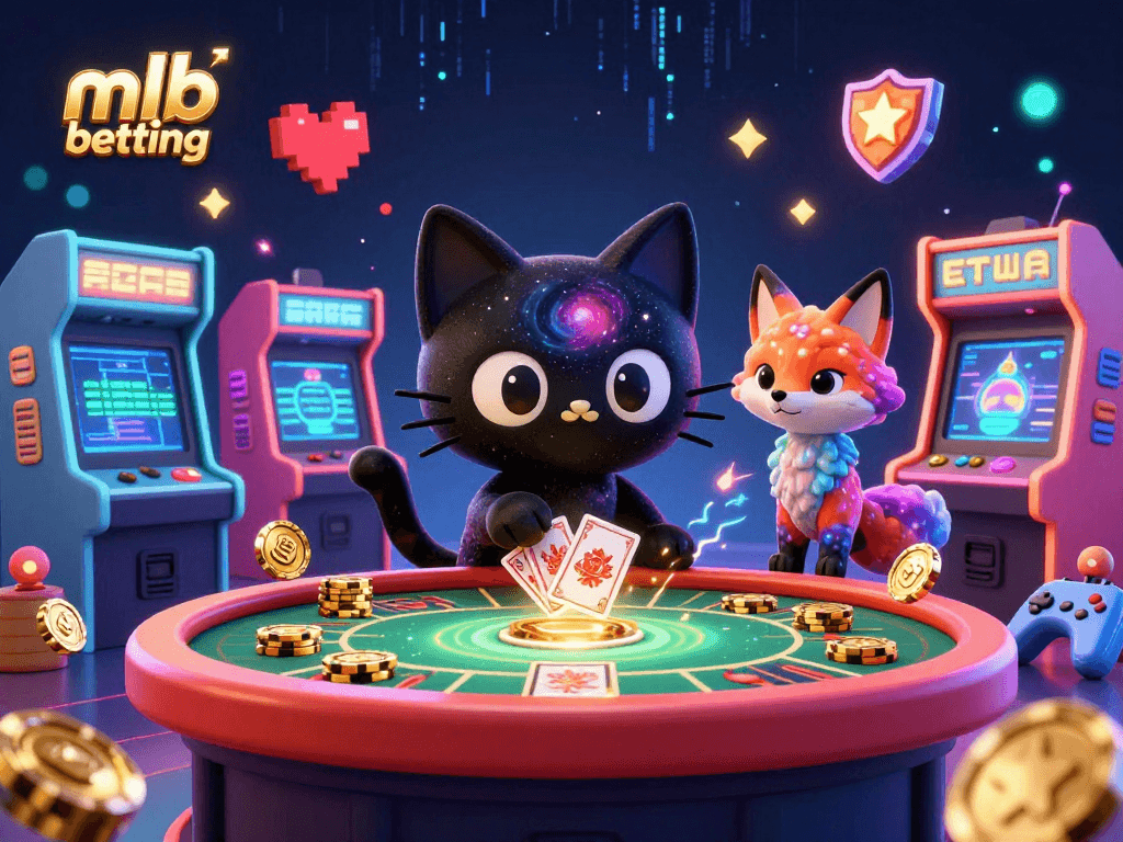Engage in mlb betting with a vibrant cosmic scene featuring a black hole cat and colorful game elements.