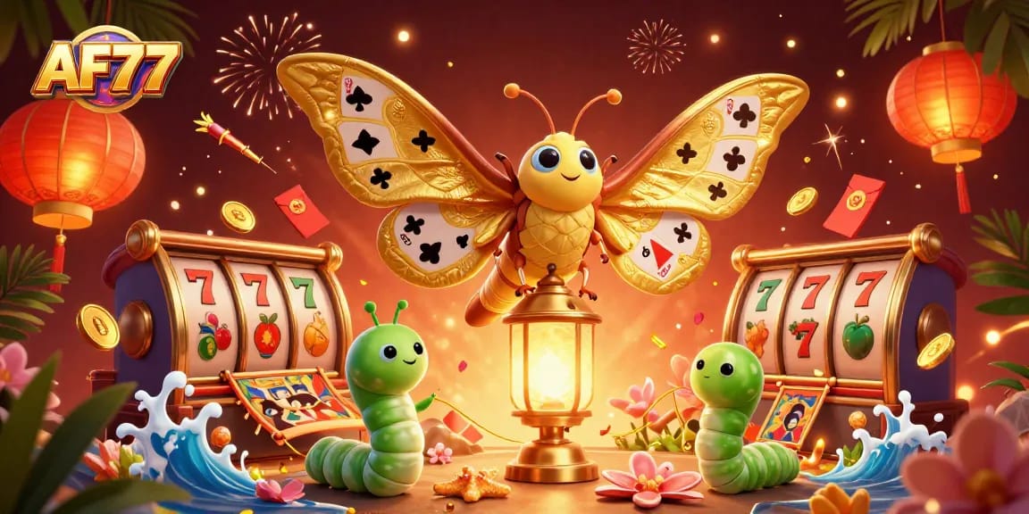 Experience thrilling gameplay at AF77 with a vibrant display of slot machines and golden elements.