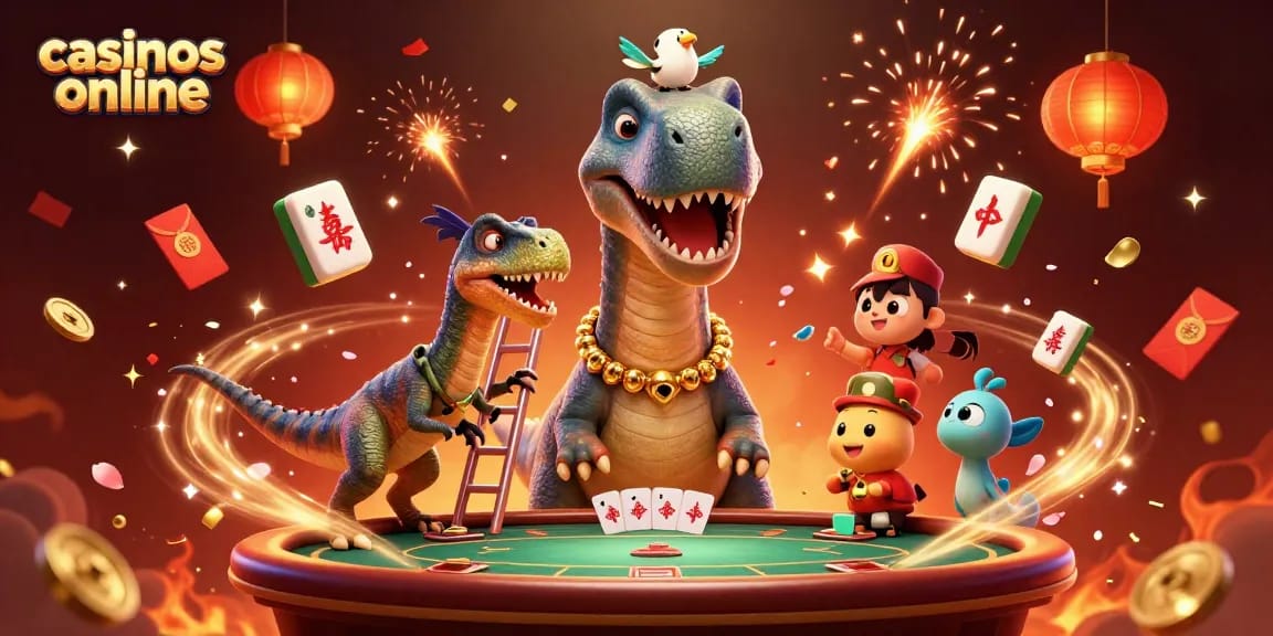 Disfruta de emocionantes casinos online con un brontosauro y un rapax en una sala de juego.