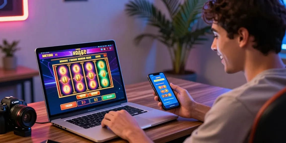 Engaging million casino login experience with vibrant slot games on a laptop screen.