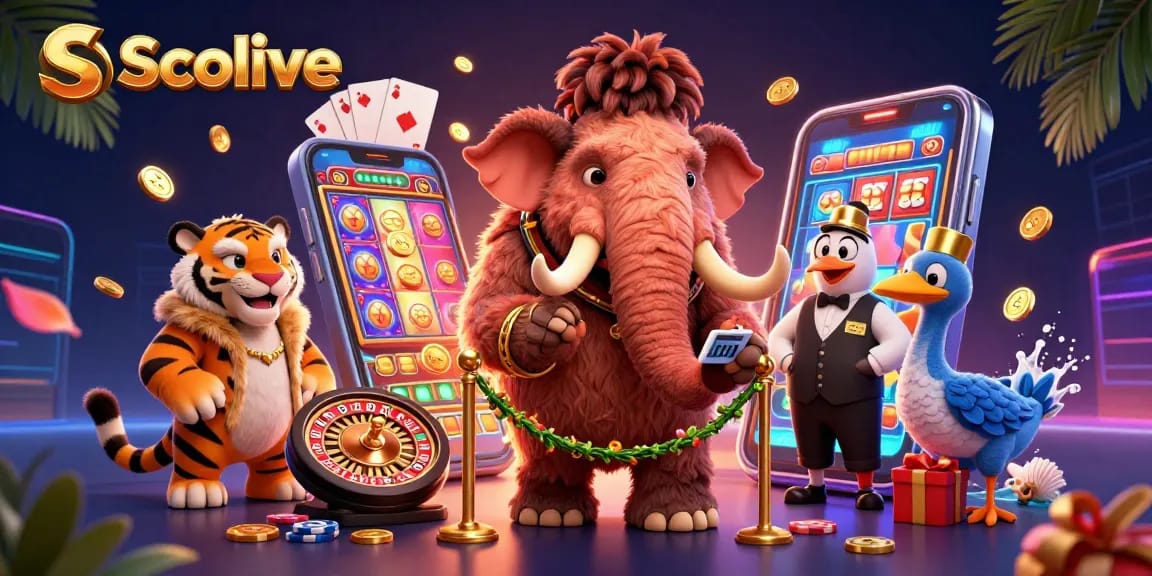 Socolive offers dynamic casino interactions with colorful games in an engaging scene featuring unique characters.