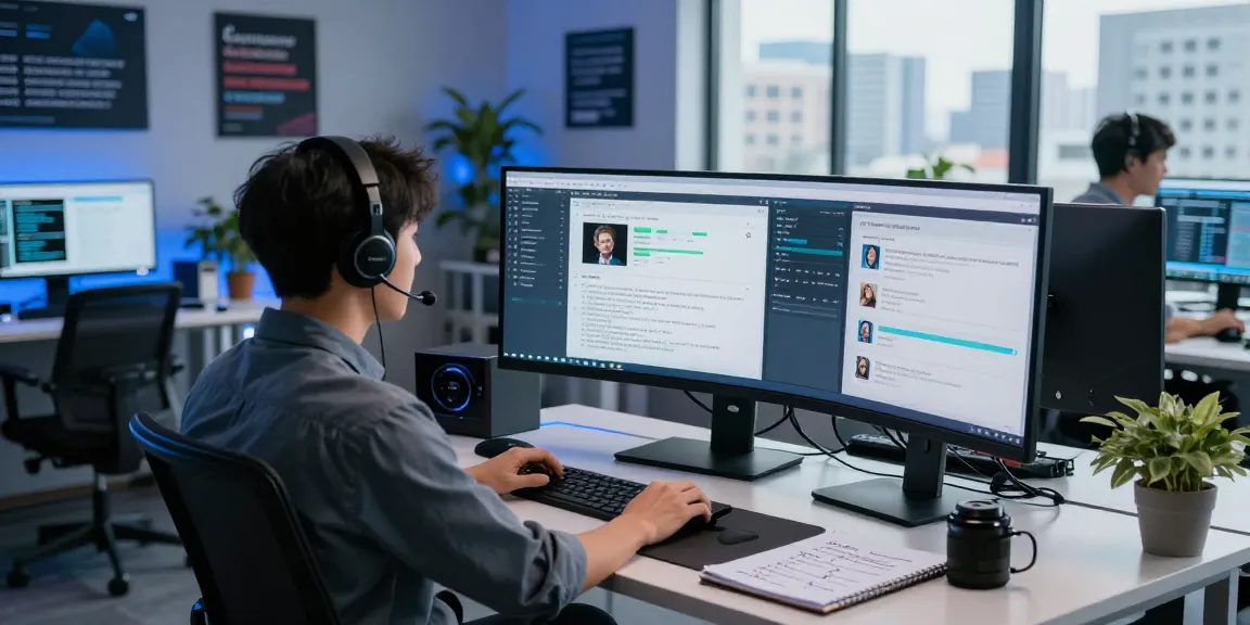 AI detector specialist analyzing media accuracy in a modern workspace.