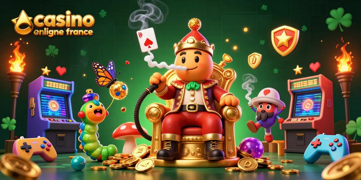Les jeux captivants dans un casino en ligne France avec un maître de narguilé cartoon sur un trône doré.