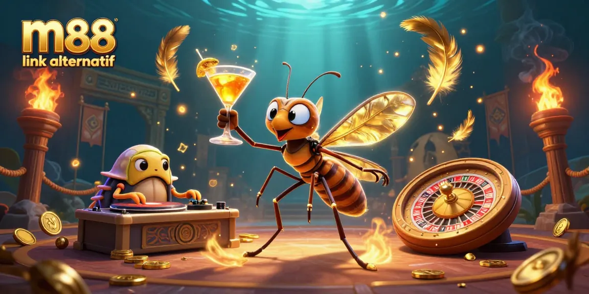 Experience the thrilling m88 link alternatif through a vibrant casino scene with unique characters and elements.