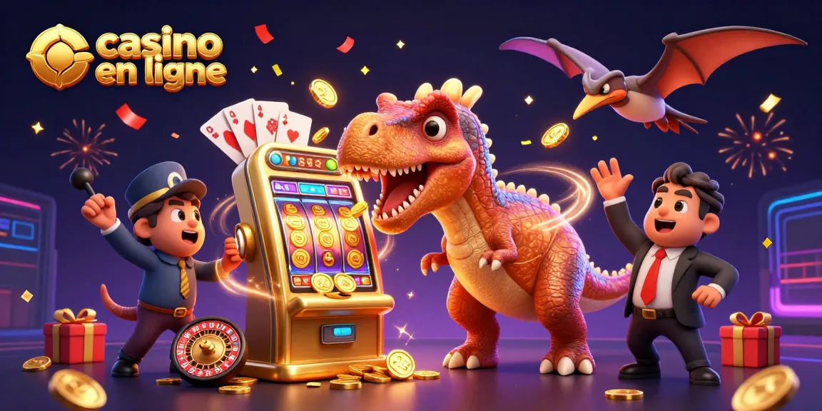 Le casino en ligne devient animé avec un pachycéphalosaure gagnant au slot, entouré de joie !