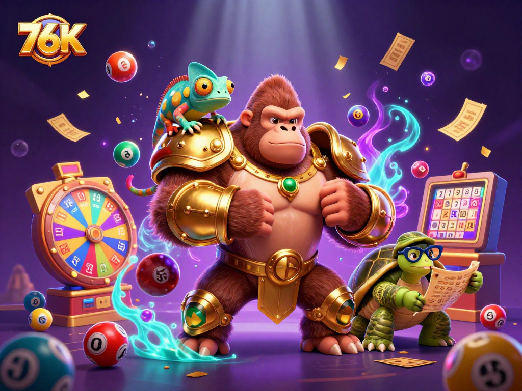 Visualize 76K no empolgante universo dos jogos de azar com gorila, camaleão e tartaruga.
