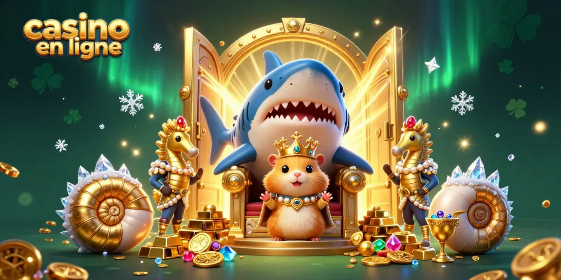 Jouez au casino en ligne avec de riches trésors représentés par un roi hamster doré et ses gardes sous-marins.