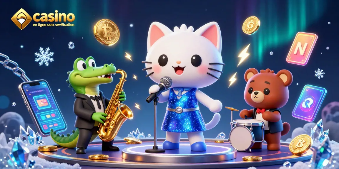 Profitez de l'expérience d'un casino en ligne sans vérification avec des personnages de jeux colorés et des éléments numériques captivants.