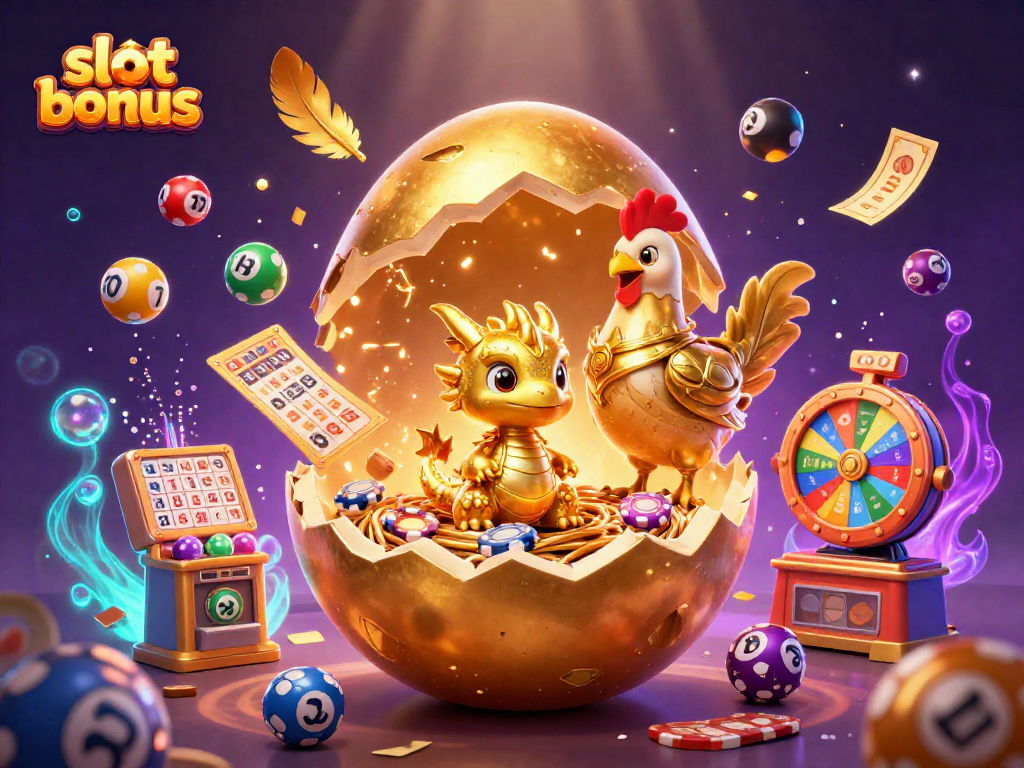 Engage in thrilling gameplay with a slot bonus featuring a golden dragon and poker chips.