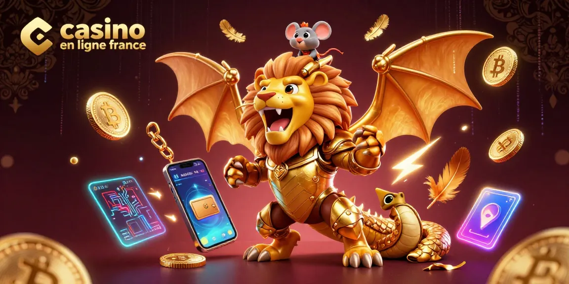 Les jeux de casino en ligne en France prennent vie avec une chimère et des pièces de crypto-monnaies scintillantes.