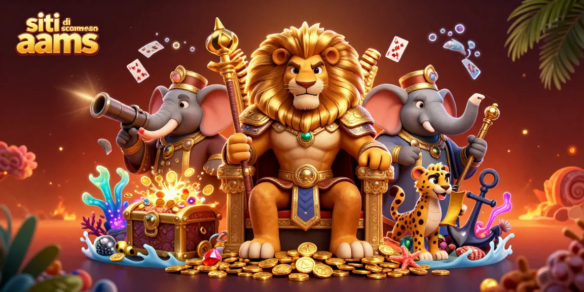 Illustrazione 3D vivace di siti di scommesse non AAMS con un leone re e giochi colorati.