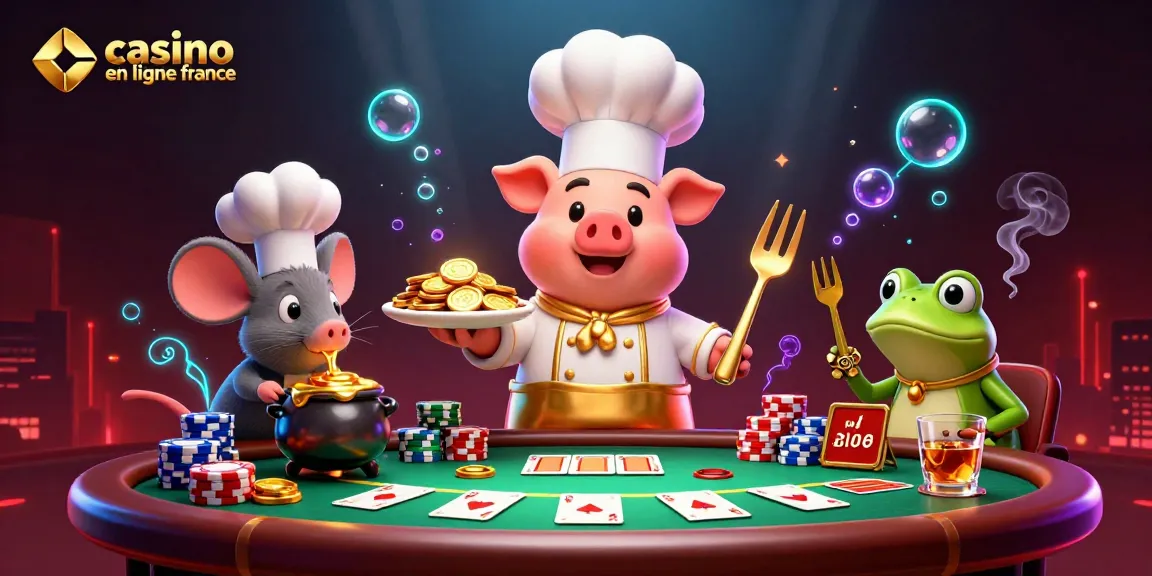 Plongez dans l'univers captivant de casino en ligne France avec une scène animée de personnages intrigants et des éléments de jeu captivants.