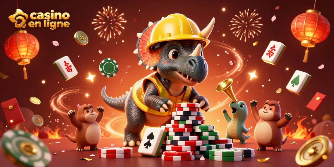 Illustration captivante de casino en ligne avec des personnages 3D célébrant autour de jetons de poker.