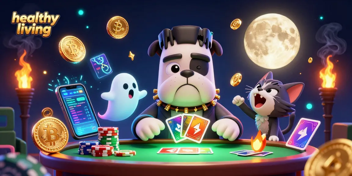Engage in healthy living strategies with a vibrant casino scene featuring a bulldog dealer and crypto elements.