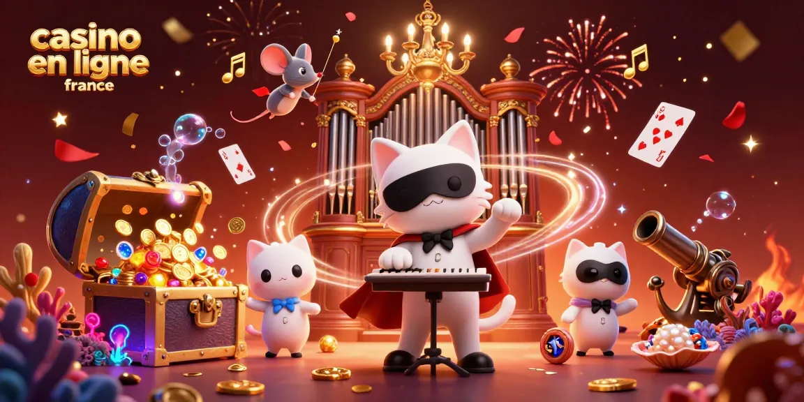 Le casino en ligne France attire avec un chat masqué jouant de l'orgue, des acrobates et des richesses flottantes.