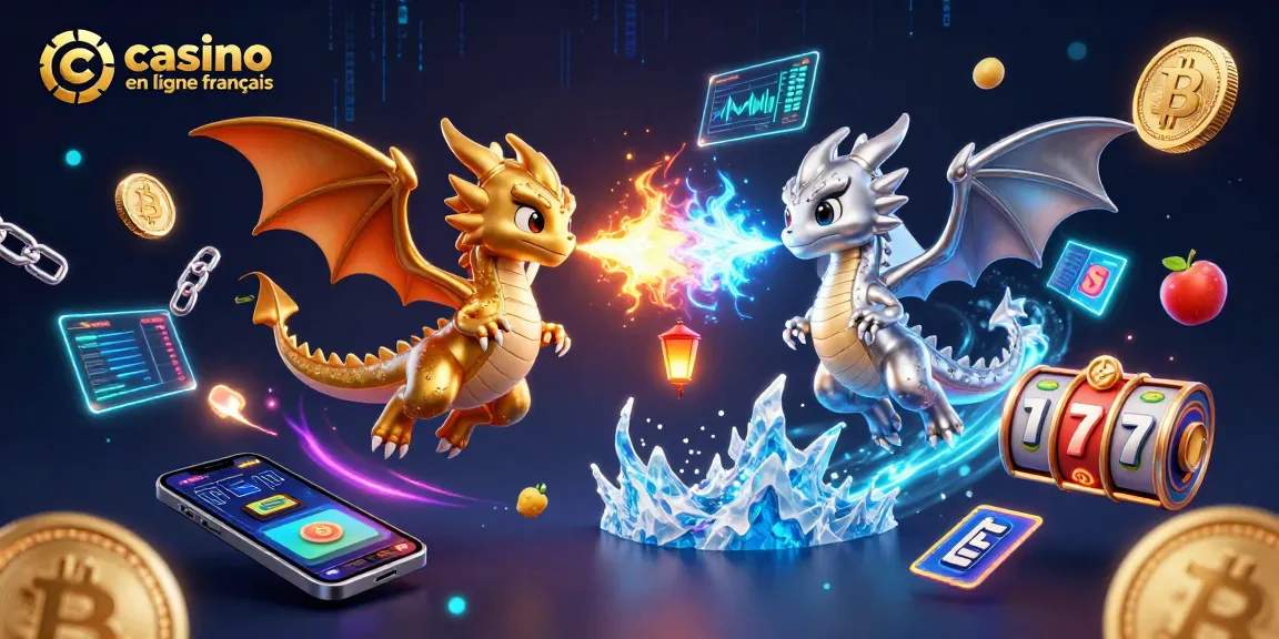 Jouez dans un univers captivant de casino en ligne français avec dragons et jetons brillants.