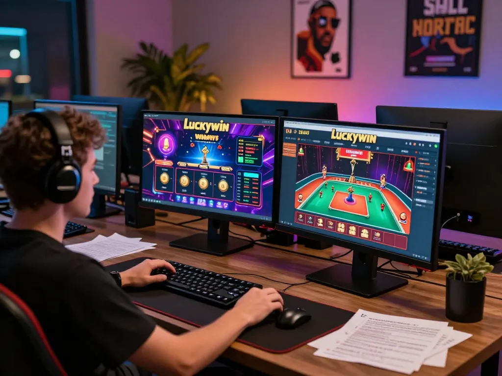 Người chơi tham gia trải nghiệm trò chơi casino trực tuyến Luckywin trên nhiều màn hình với gameplay sống động.
