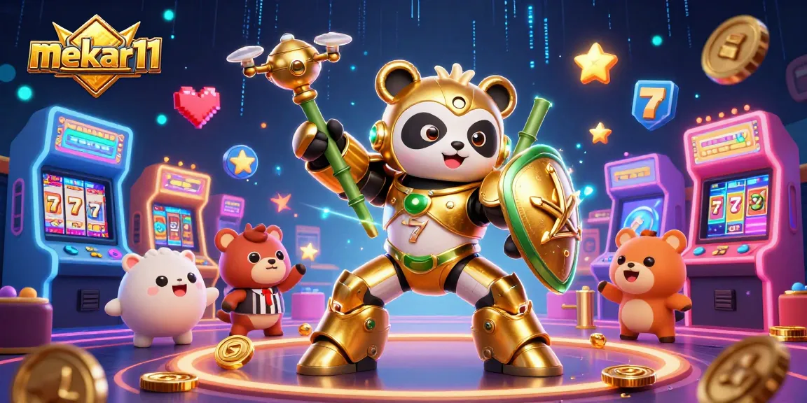 Mekar11 features a vibrant scene with a golden panda in a mech-suit, showcasing interactive gambling elements.