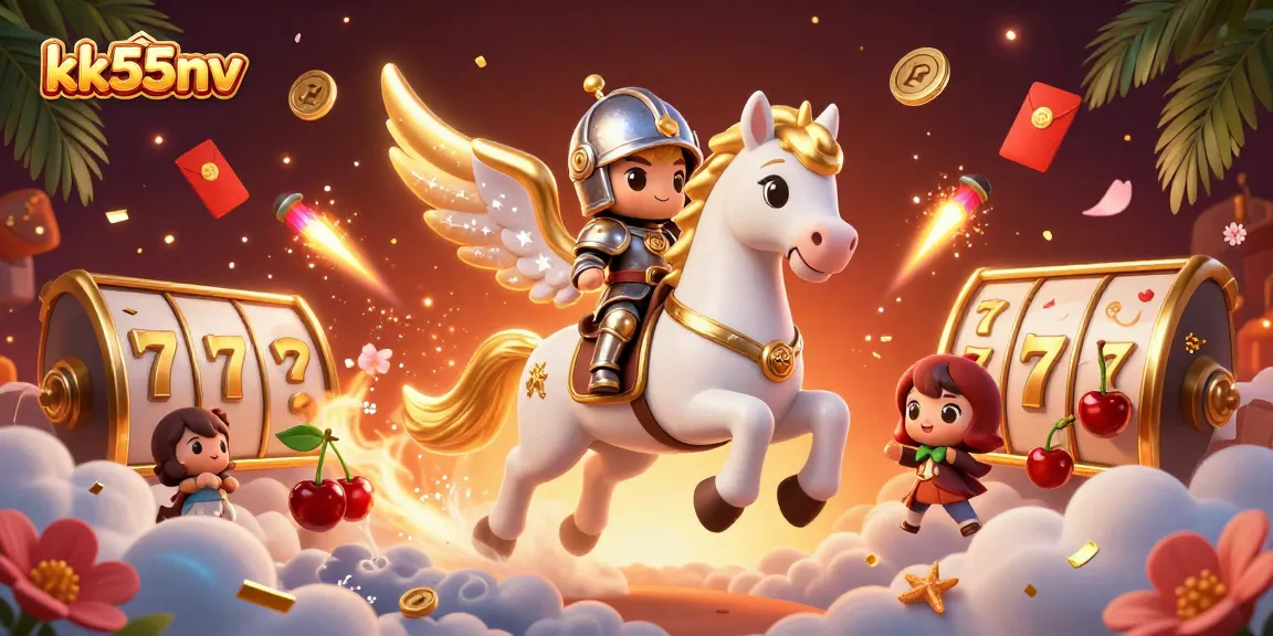 Experience thrilling slot action with the kk55nv celestial horse and knight in a dazzling 3D casino scene.
