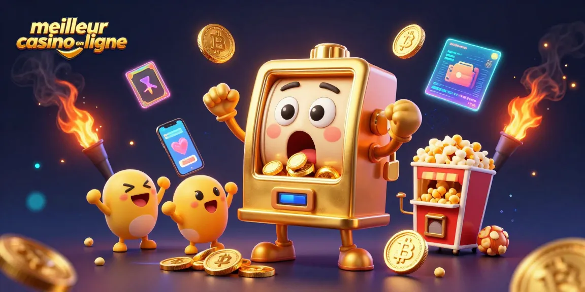 Lancez vos gains avec le meilleur casino en ligne illustré par une machine à sous dorée joyeuse.