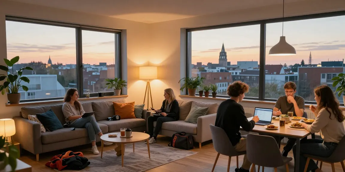 Gemütliche Monteurwohnung Hannover mit modernen Möbeln und warmem Licht, ideale Unterkunft für Arbeiter.