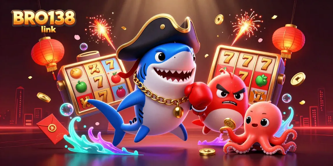 Experience thrilling wins with BRO138 link showcasing vibrant slot games, featuring playful ocean characters.