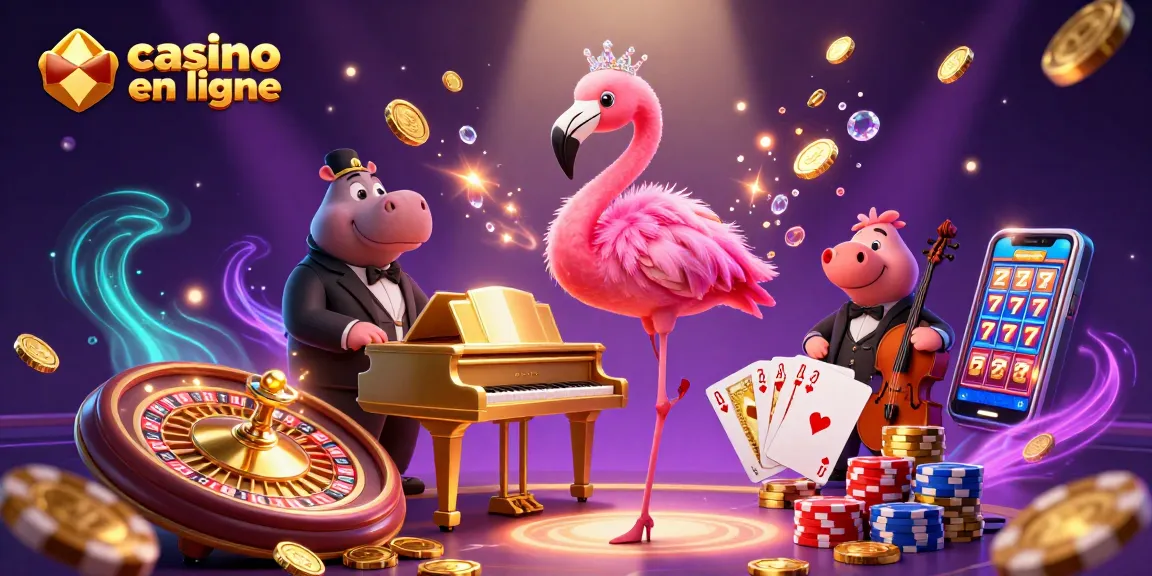 Plongez dans l'univers d'un casino en ligne avec cette illustration vibrante mettant en scène des personnages animés.
