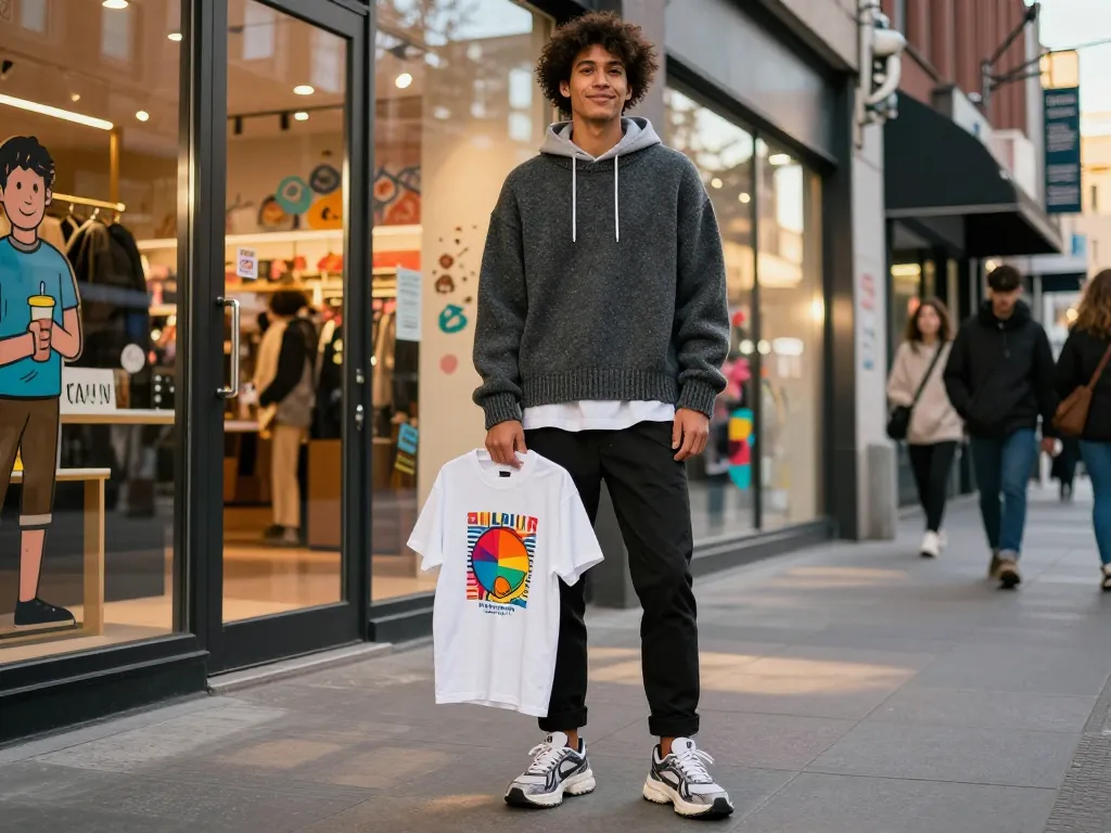 Fashionable individual wearing a charcoal wool blend jumper from revelcollective.myshopify.com, showcasing urban style in a stylish city setting.