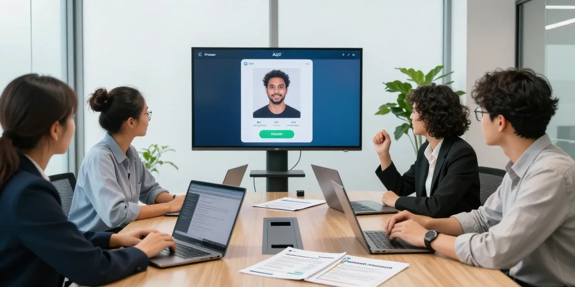 Dynamic team collaborating over age verification system solutions in a modern office.
