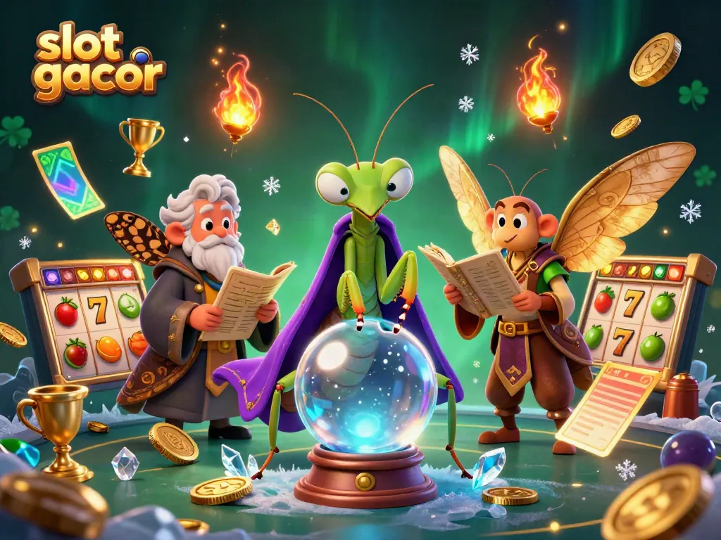 Visualisasi slot gacor dengan karakter menarik, simbol slot, dan efek magis yang memikat.