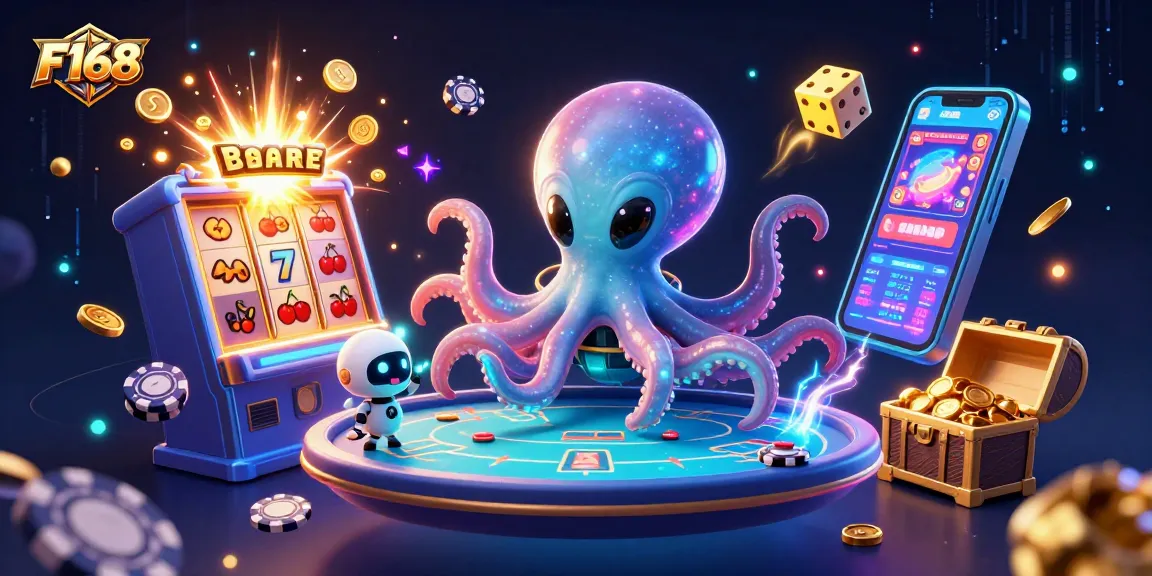 Experience thrilling gameplay with F168, featuring dynamic aliens and vibrant poker tables in a cosmic casino.