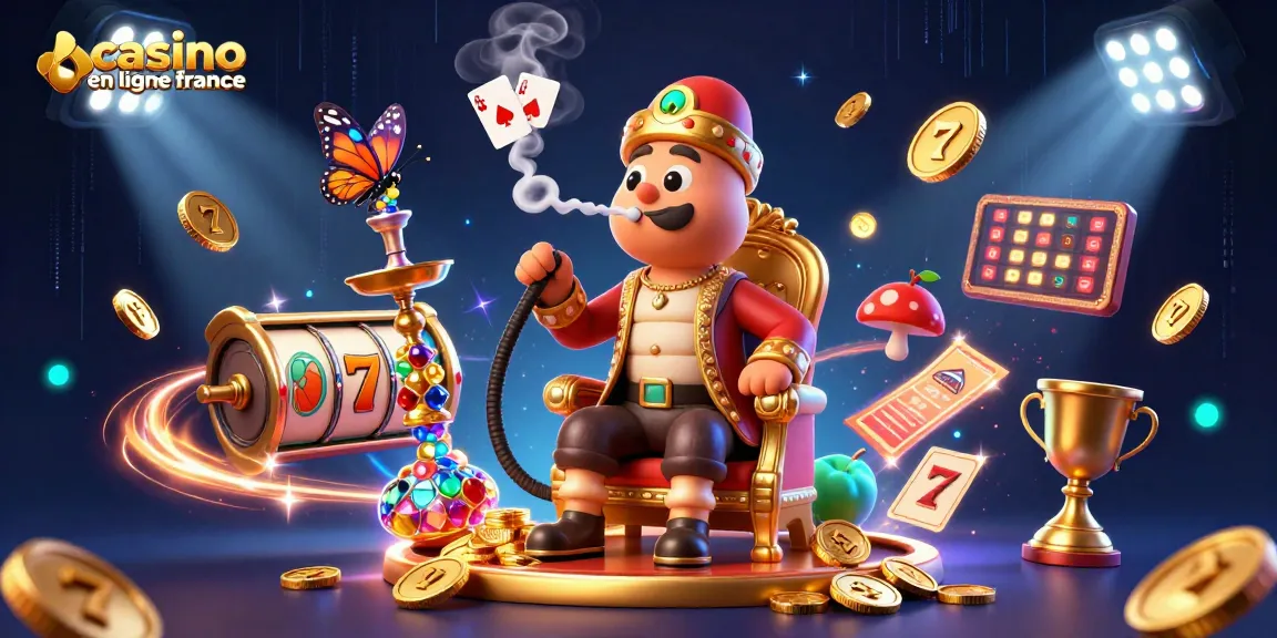 Casino en ligne France : expérience immersive avec un maître du narguilé et des éléments de machine à sous.