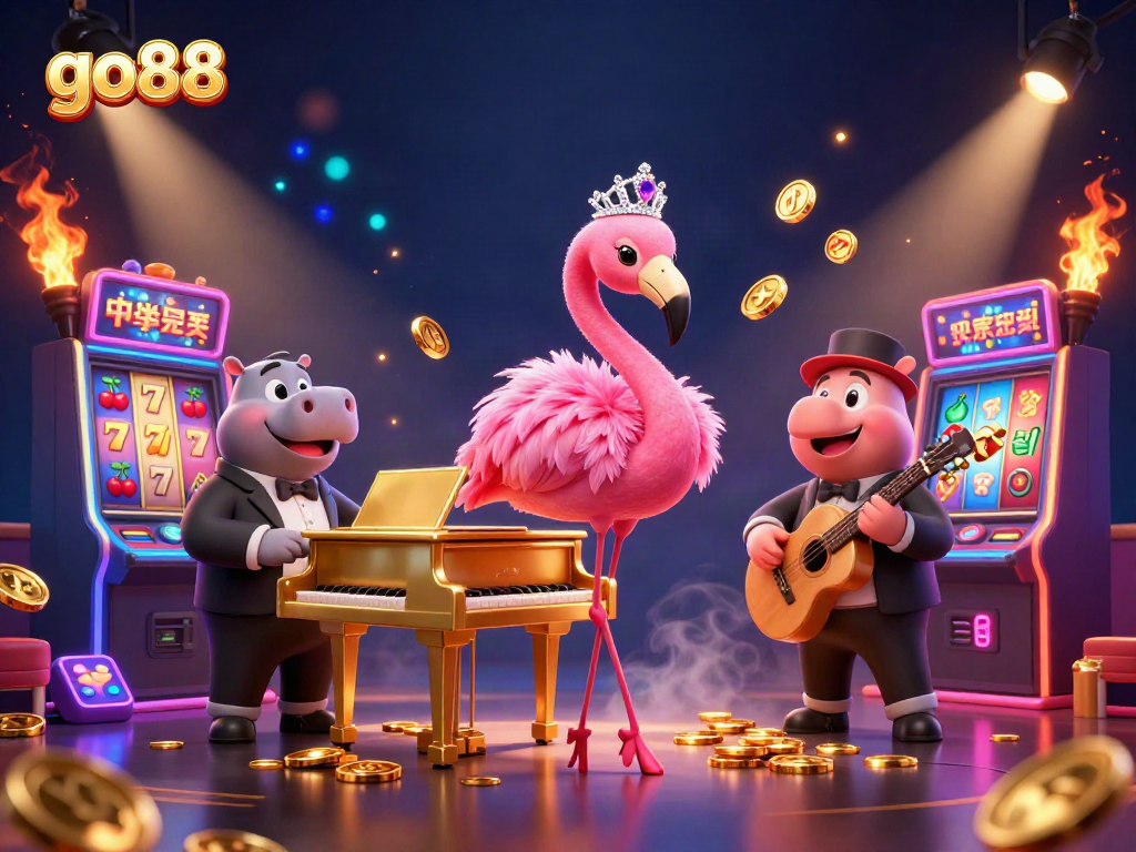 Spin the reels at go88 casino with a vibrant 3D illustration featuring exotic characters and dynamic gaming elements.