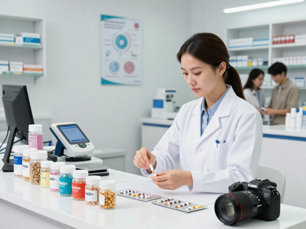 BPC 157 Side Effects explored in a pharmacy setting with advanced buccal strip preparation and health technology.