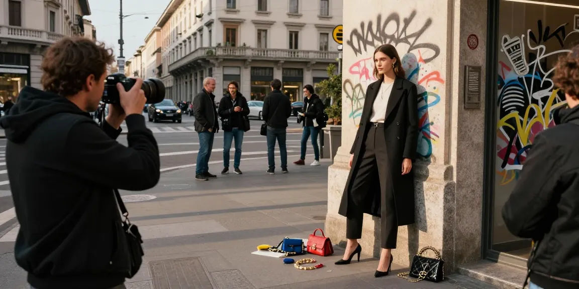 Services de Fotografo Milano pour la mode, séance photo urbaine dynamique avec un modèle.