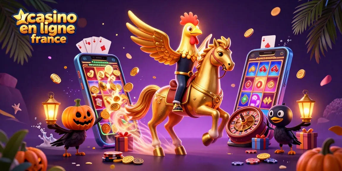 Excitez-vous avec casino en ligne France: une scène de jeu nocturne animée avec un coq doré