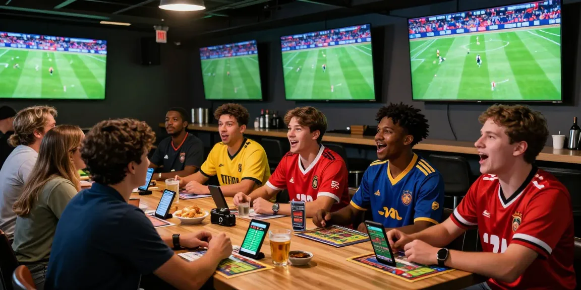 Exciting scene at a sports bar as bettors engage with keobongdahomnay during a live football match, showcasing a vibrant betting atmosphere.