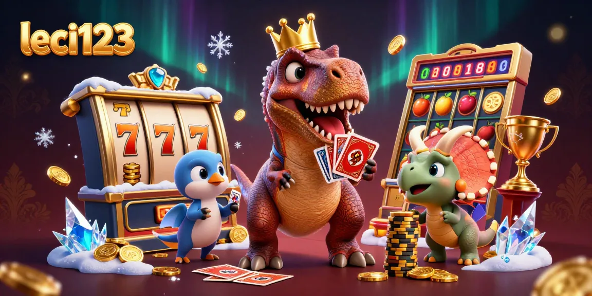 Experience the thrill of leci123 with a friendly T-Rex shuffling cards and a triceratops stacking chips.