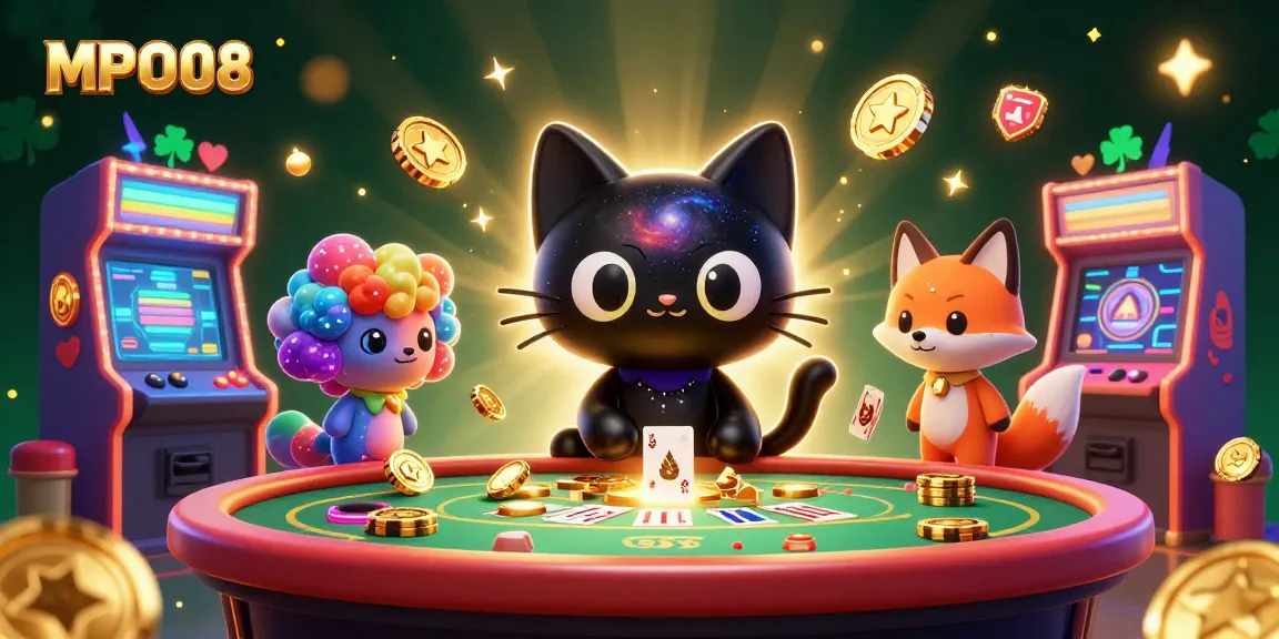 MPO08 engages players with a cosmic casino scene featuring a black hole cat and colorful fox, pulling in golden chips.