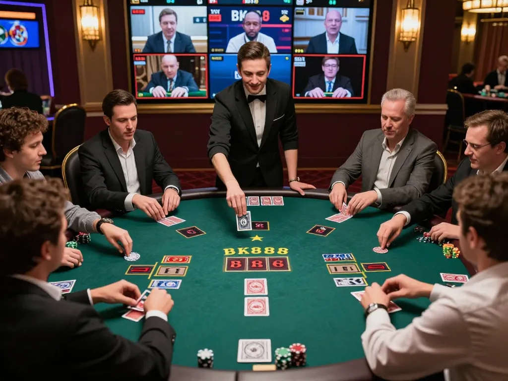 Baccarat action at BK888 online casino, players engaged with live dealer and cards