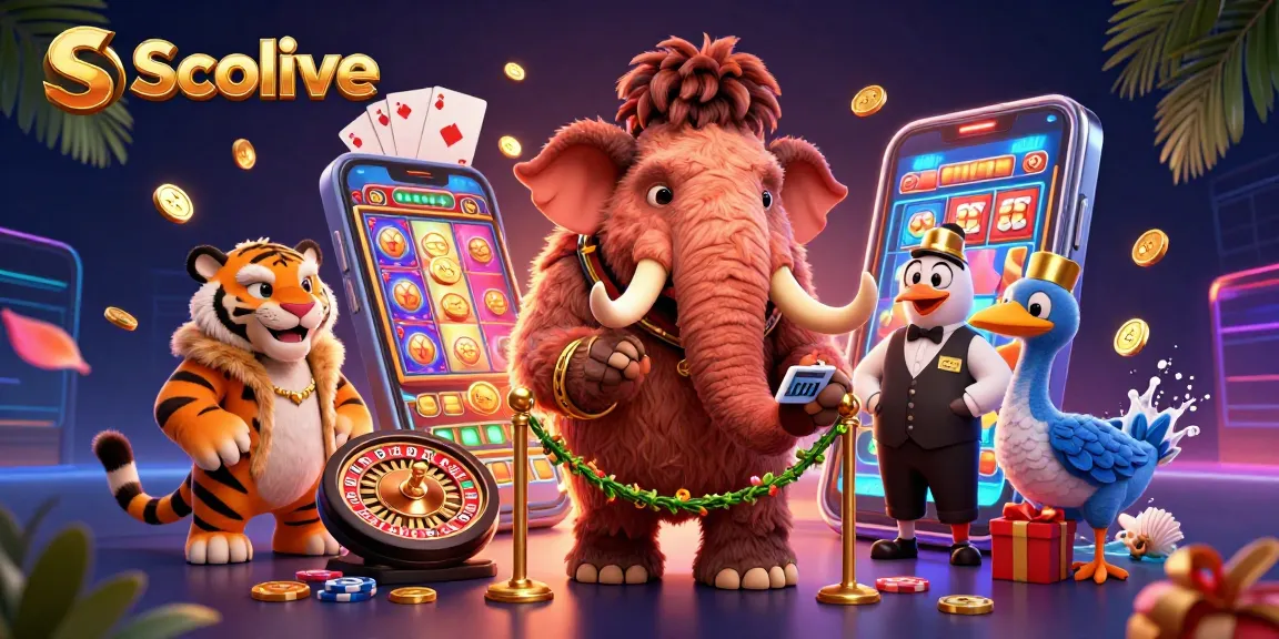 Socolive offers dynamic casino interactions with colorful games in an engaging scene featuring unique characters.