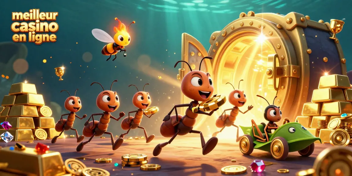 Vivez l'action du meilleur casino en ligne avec cette scène dynamique d'une équipe de fourmis en plein vol de poker !