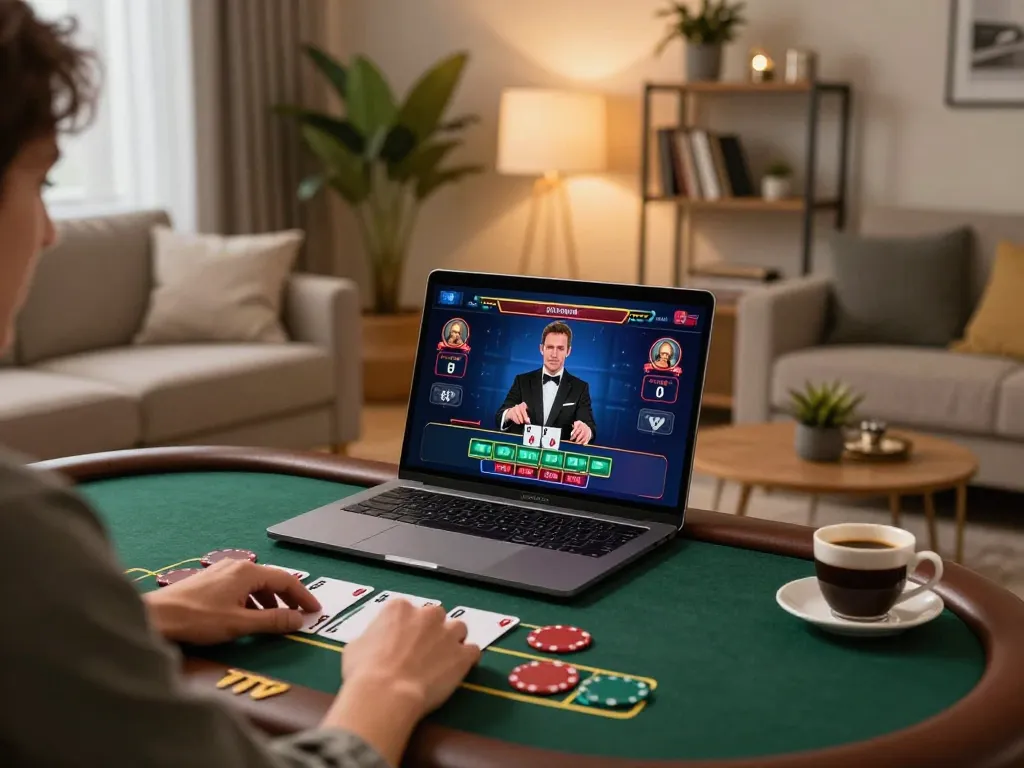 Player engaging in live dealer blackjack at home, enjoying the 678vip online gaming experience.