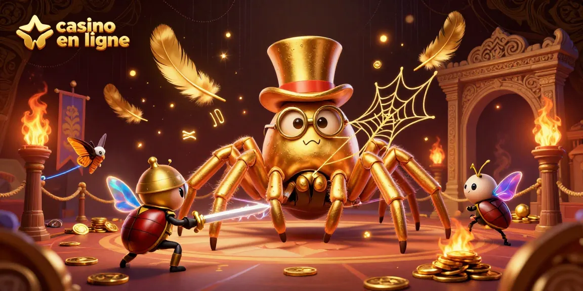 Admirez un jeu captivant sur casino en ligne, avec araignée dorée et chevalier en action.