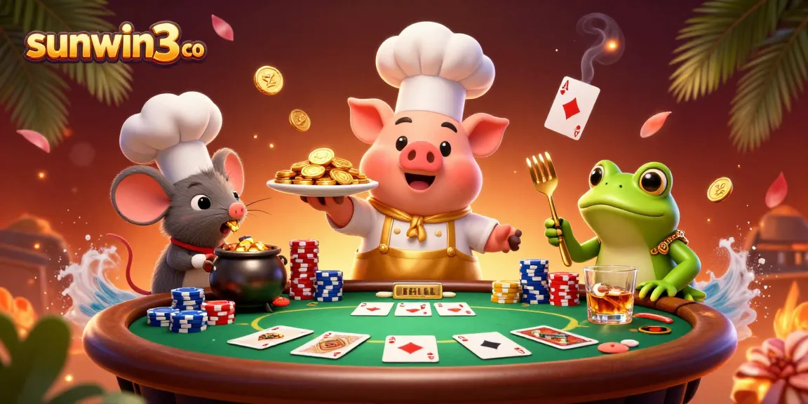 Experience the excitement at sunwin3 co with whimsical characters and vibrant casino elements!
