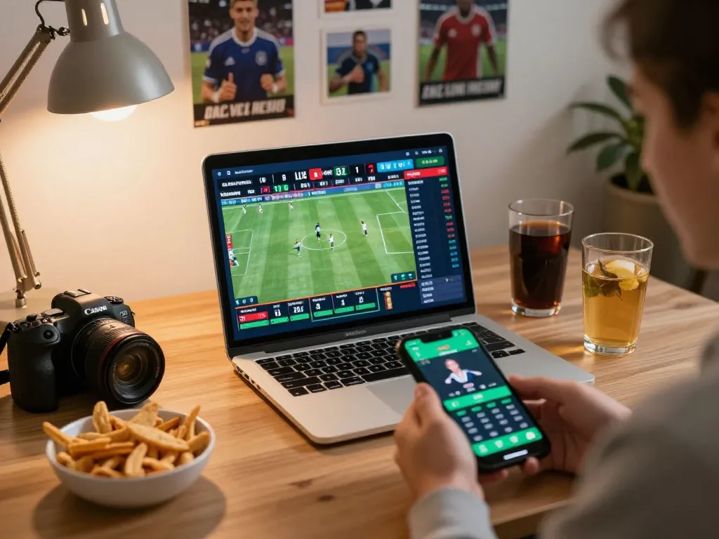 Place strategic bets on vaobet using your laptop in a cozy home gaming setup with live sports odds.