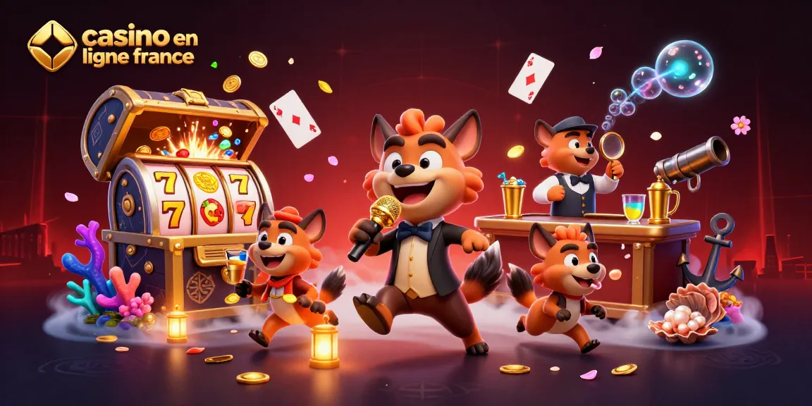 Animation amusante de hyènes dans un casino en ligne France avec des éléments de jeux éparpillés.