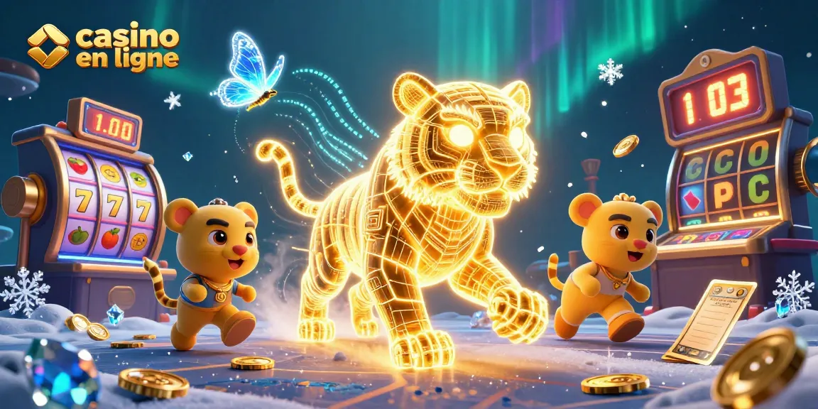 Jouez à des jeux uniques de casino en ligne avec un tigre lumineux et des éléments interactifs.