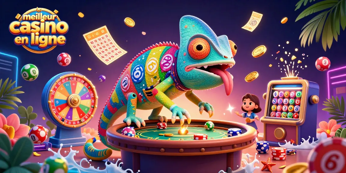 Jouez au meilleur casino en ligne avec un caméléon propriétaire et des éléments de loterie colorés.